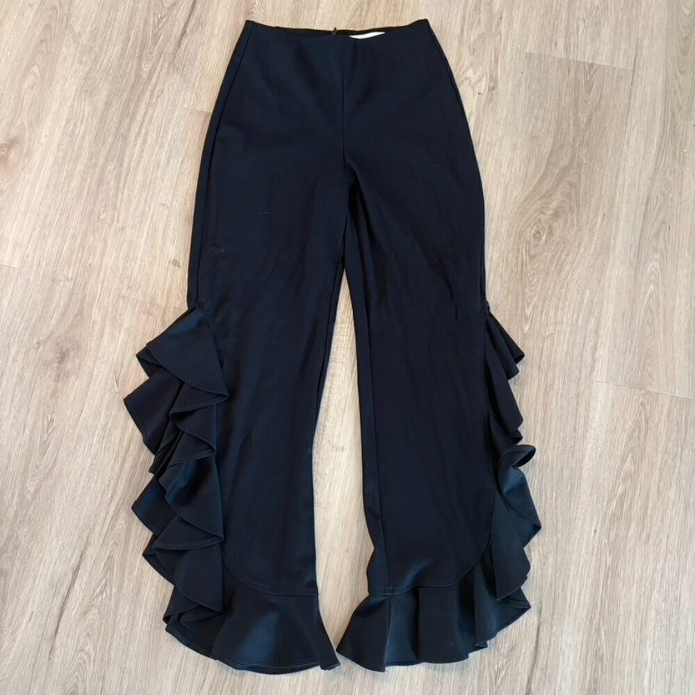 Amanda Uprichard Small ruched ruffle pants Black
